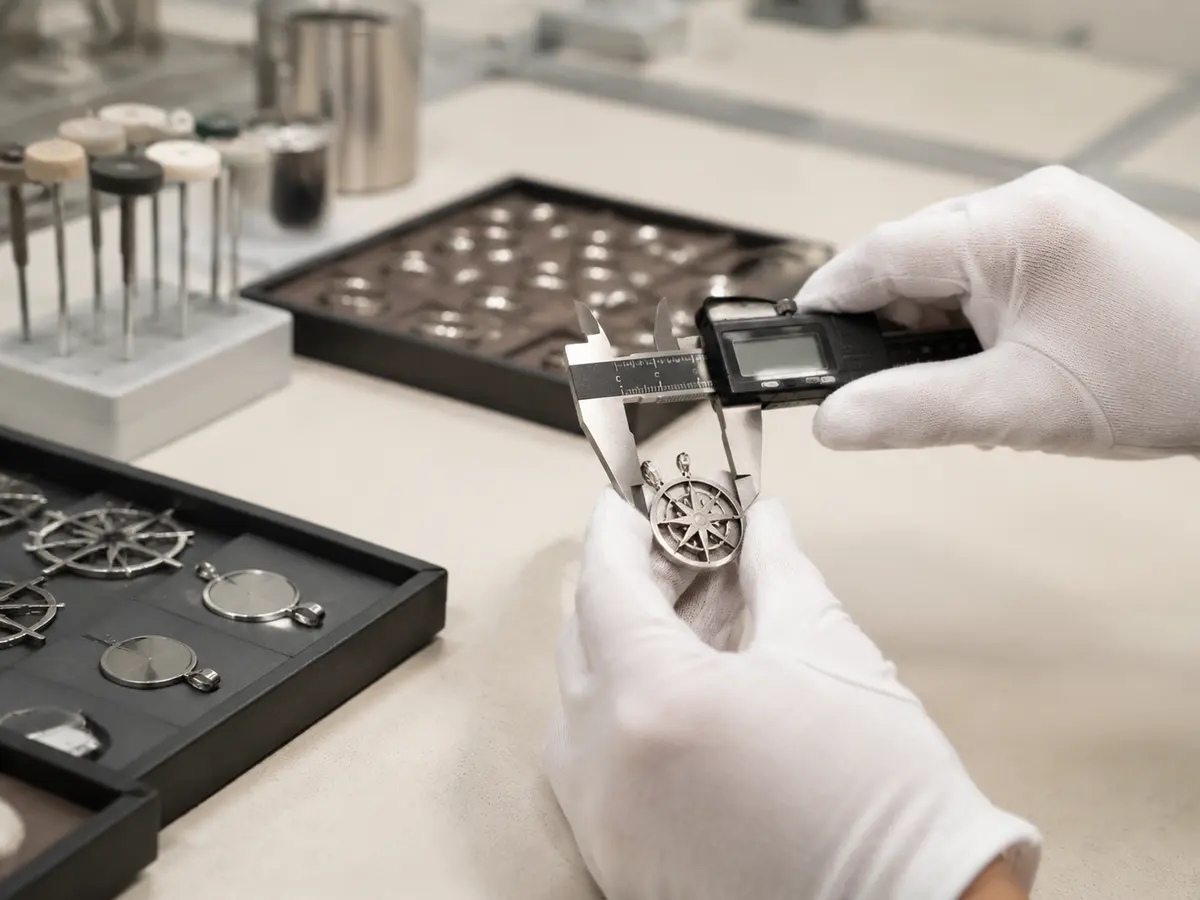 Quality inspection of a stainless steel pendant using a digital caliper