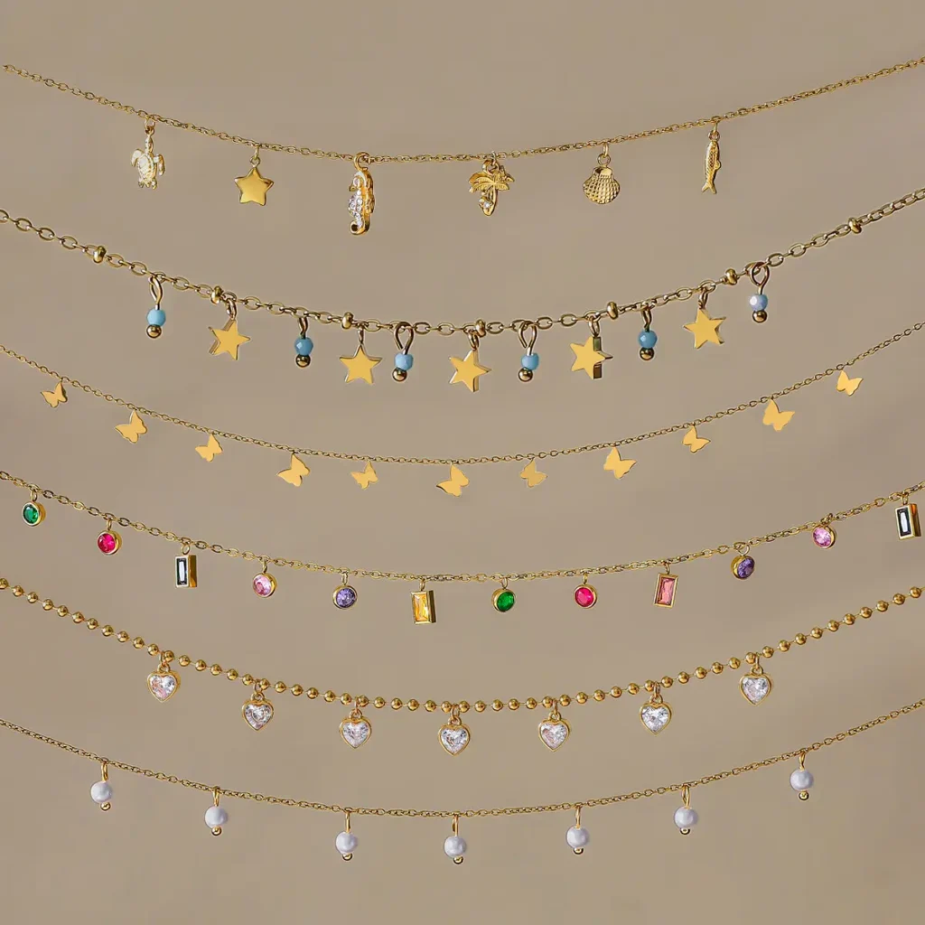 Gold plated charm and birthstone necklace collection