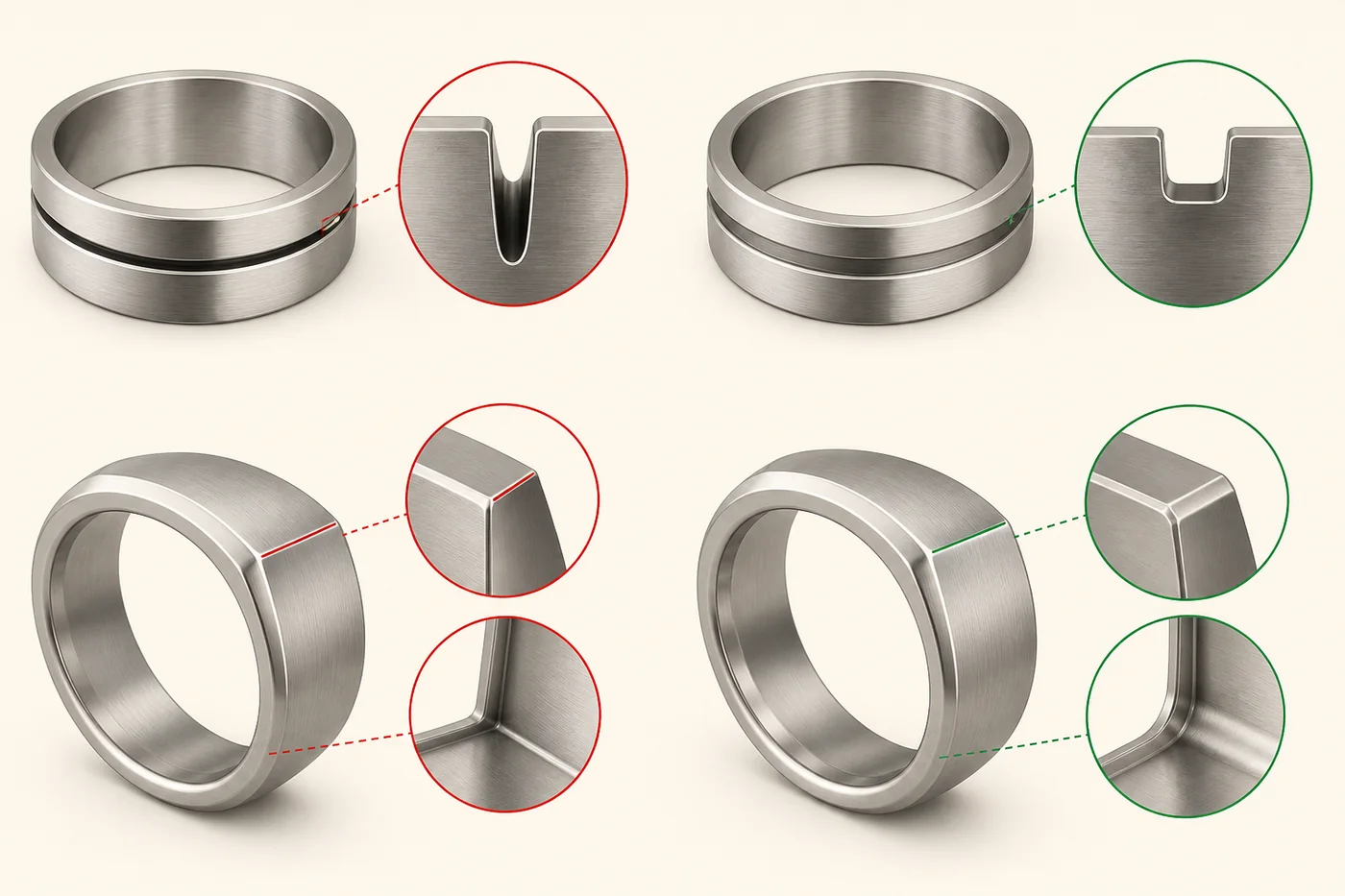 Jewelry grooves edges and polishing comparison