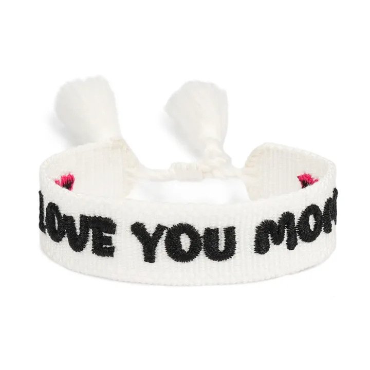 White LOVE YOU MOM embroidered bracelet, ZM35-222B