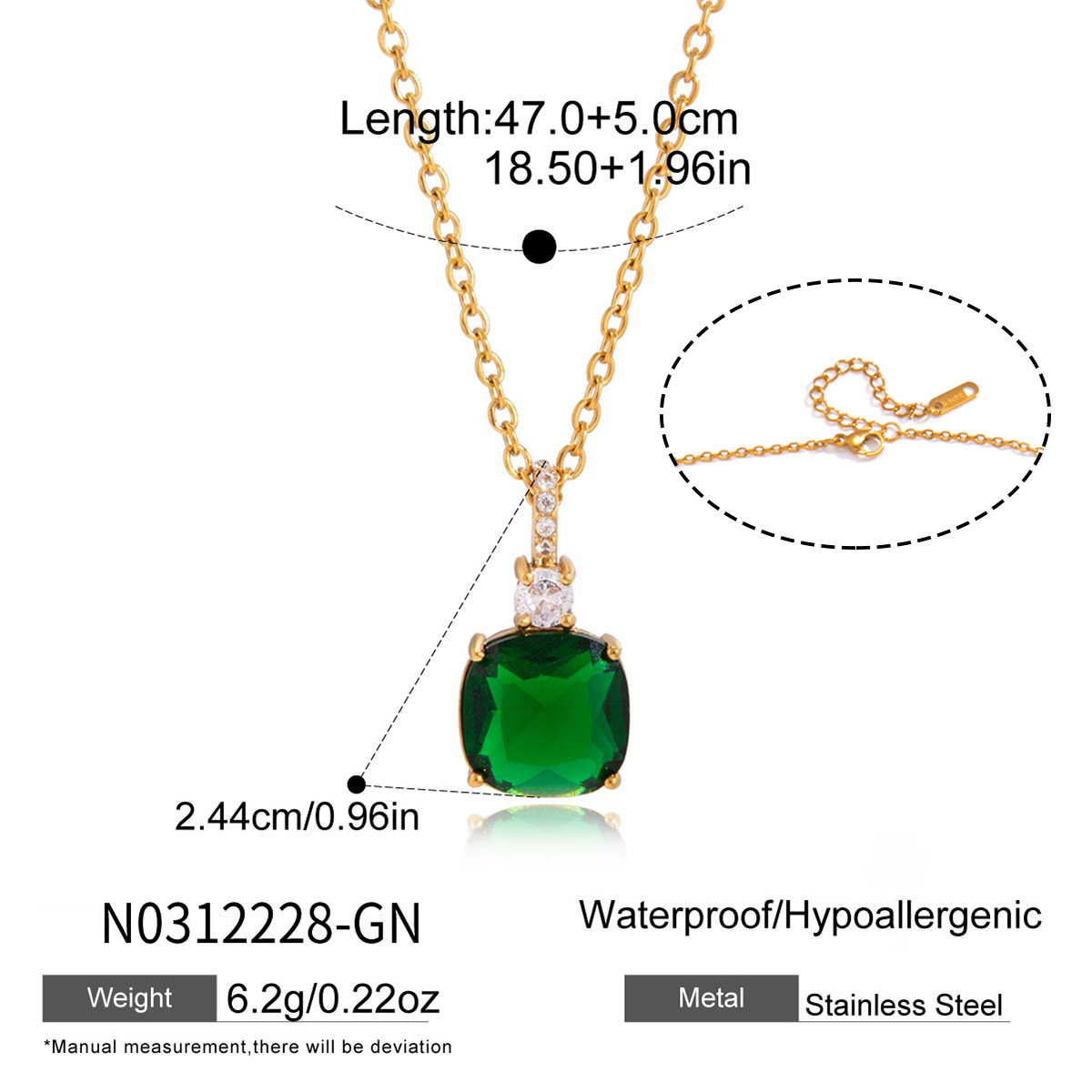 Green Rectangular Pendant Necklace — CM-N008