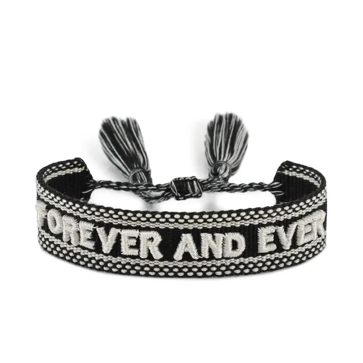Actual ZM77-97 embroidered woven bracelet with FOREVER AND EVER wording