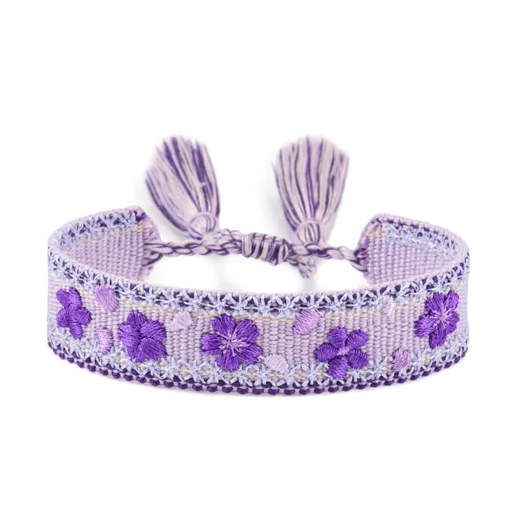 Actual ZM78-227 woven bracelet with purple floral motifs