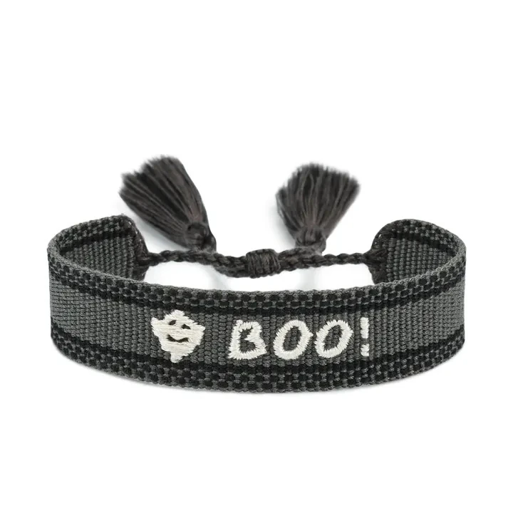 Black ZM50 Halloween woven bracelet with BOO embroidery