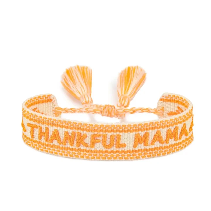 Orange ZM53 Thanksgiving woven bracelet with Thankful Mama wording