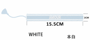 Display copy of customer blue AMOUR bracelet artwork labeled 15.5 cm by 2 cm