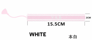 Display copy of customer pink V and B bracelet artwork labeled 15.5 cm by 2 cm