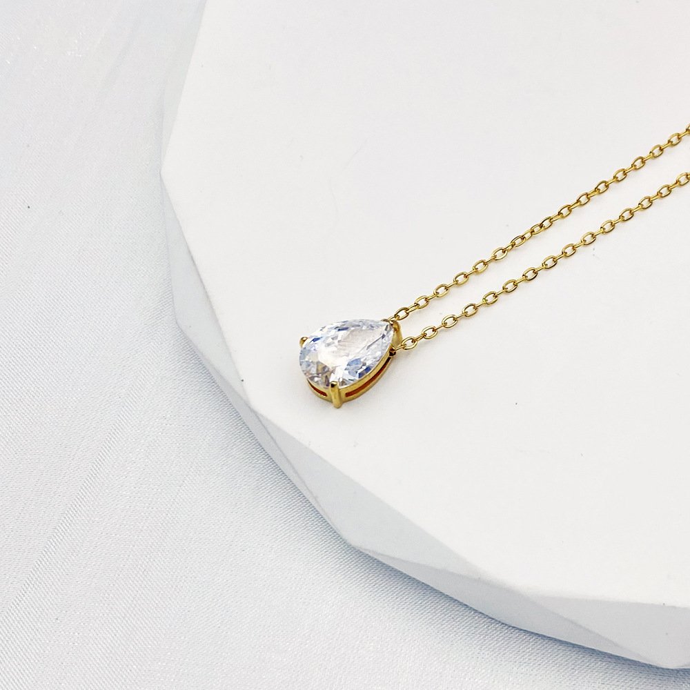 Teardrop Birthstone-Inspired Necklace April / Gold-tone