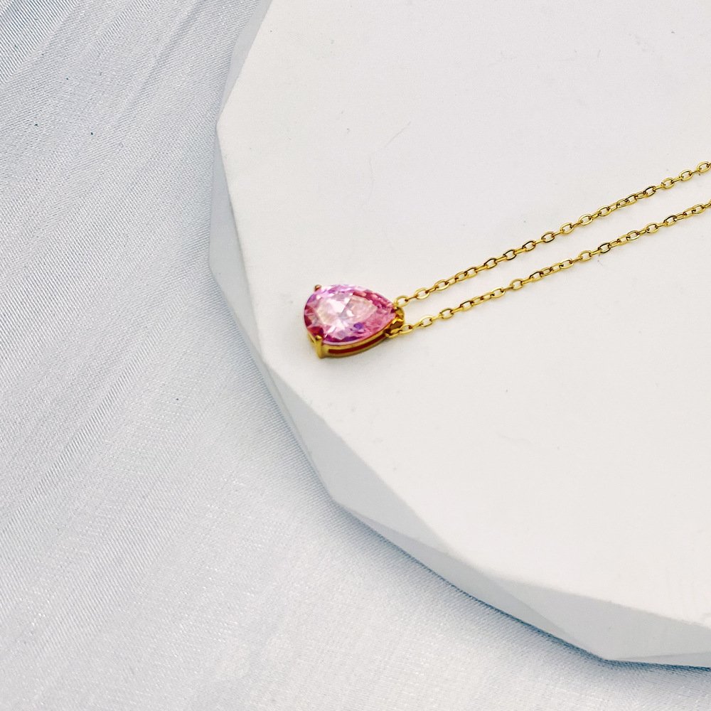 Teardrop Birthstone-Inspired Necklace October / Gold-tone