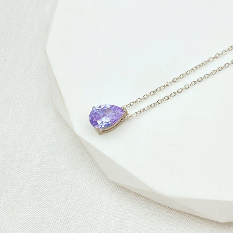 Teardrop Birthstone-Inspired Necklace June / Silver-tone