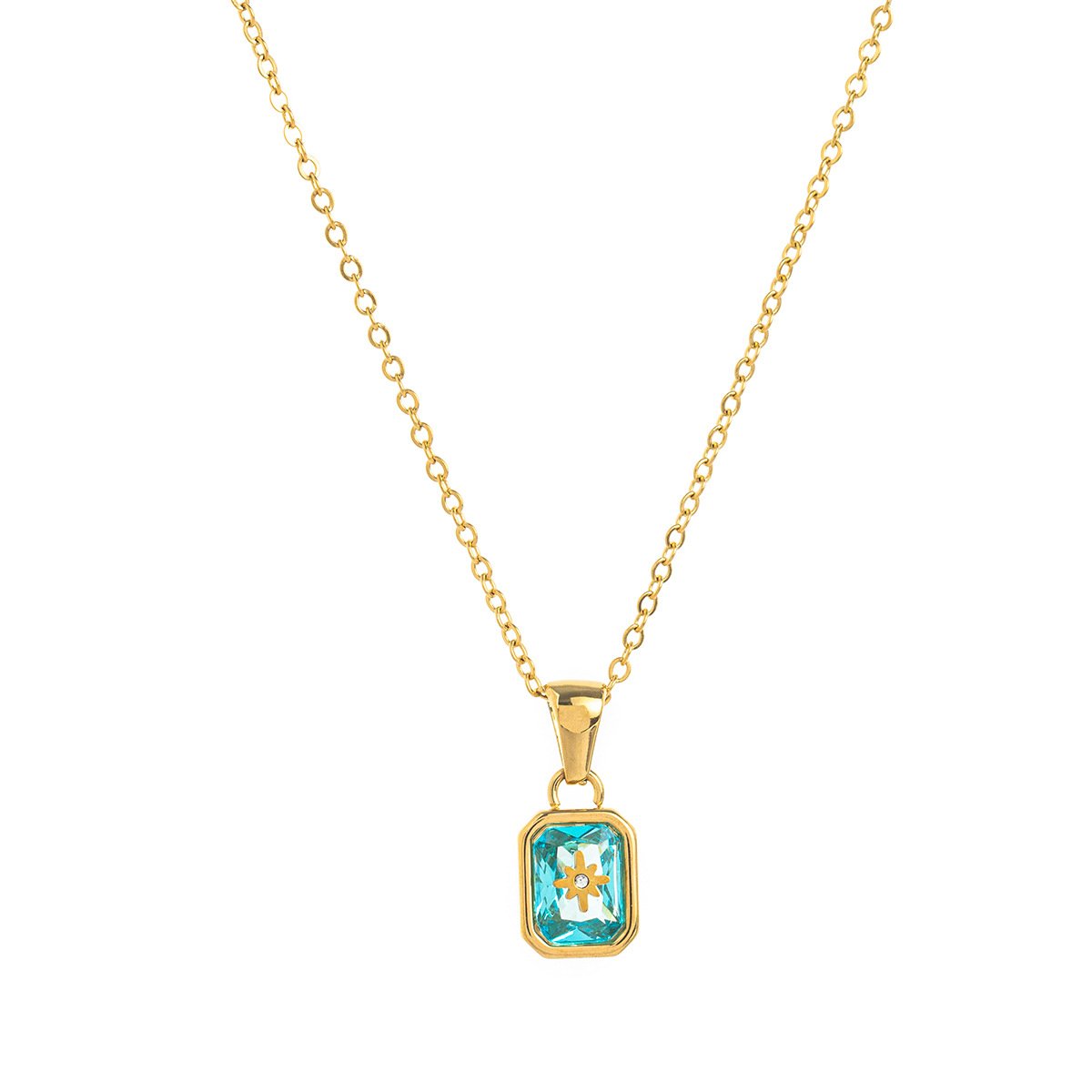 North-Star Detail Birthstone-Inspired Necklace March / Gold-tone