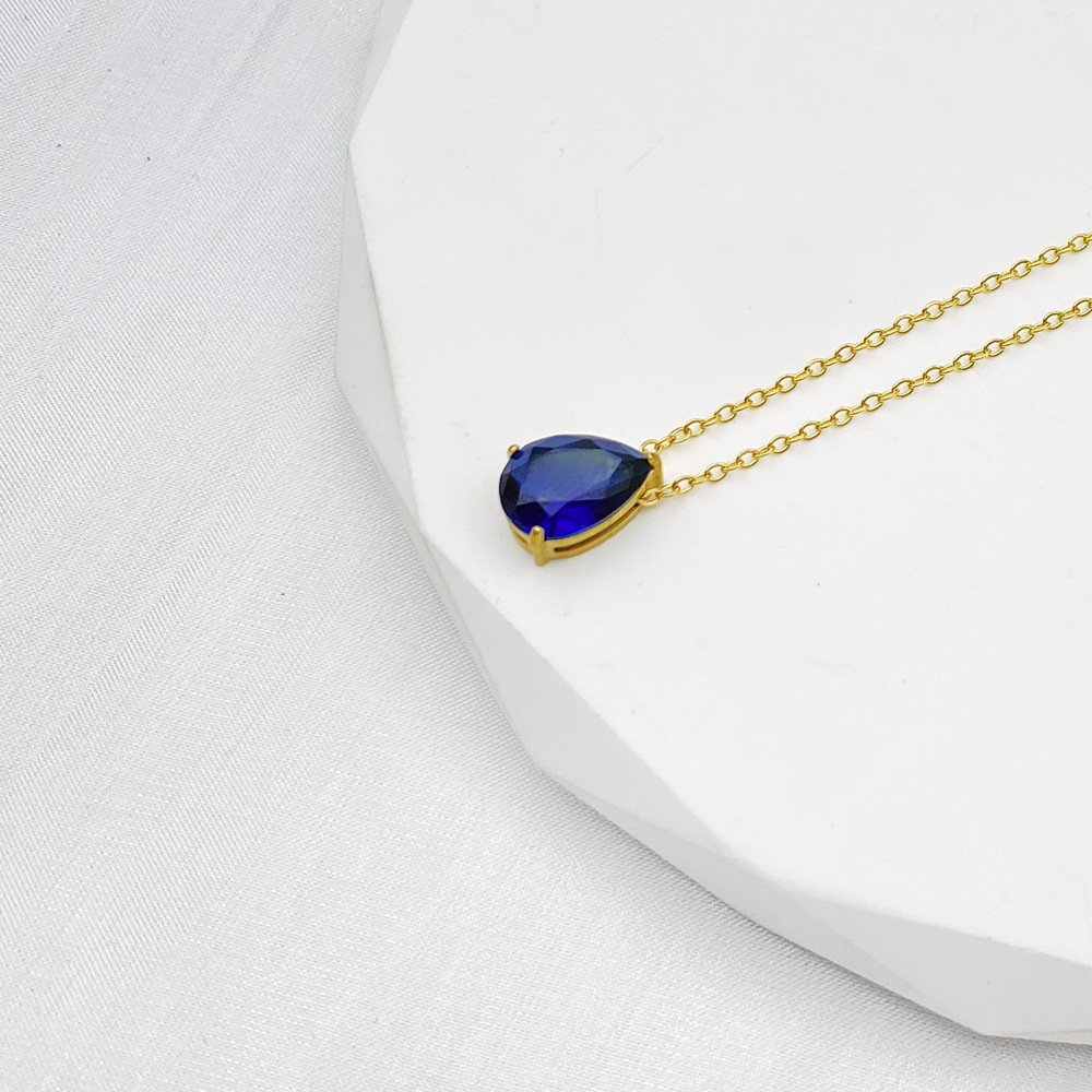 Teardrop Birthstone-Inspired Necklace September / Gold-tone