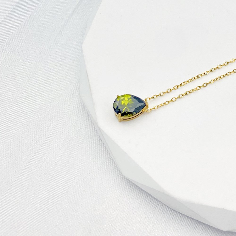 Teardrop Birthstone-Inspired Necklace August / Gold-tone