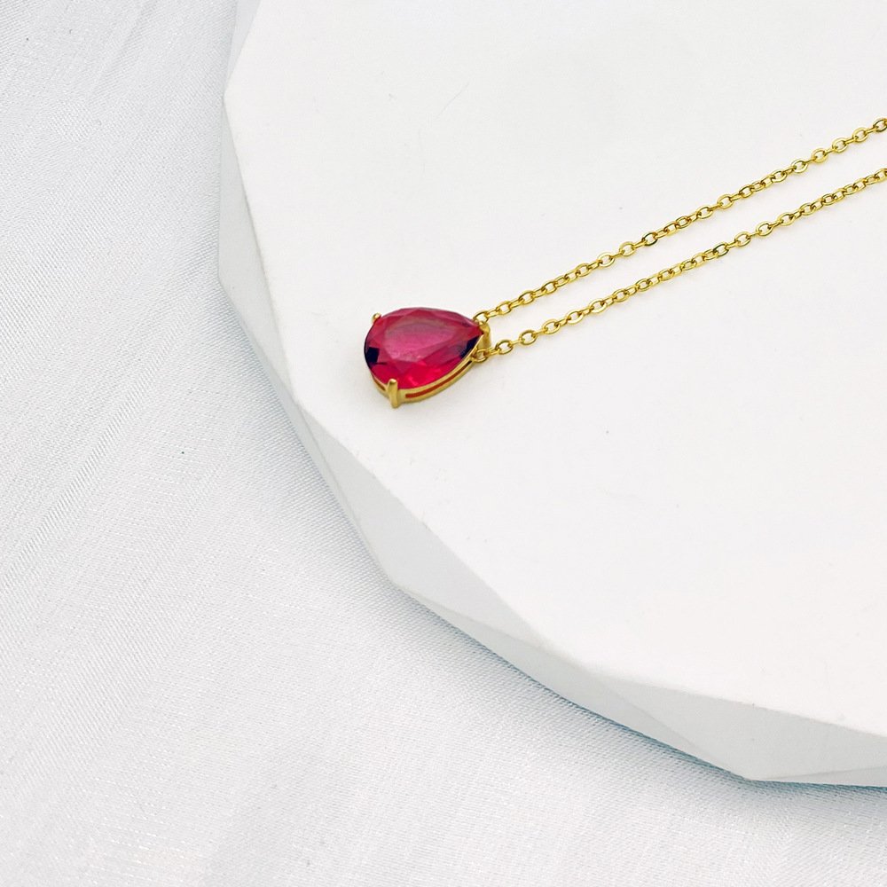 Teardrop Birthstone-Inspired Necklace July / Gold-tone