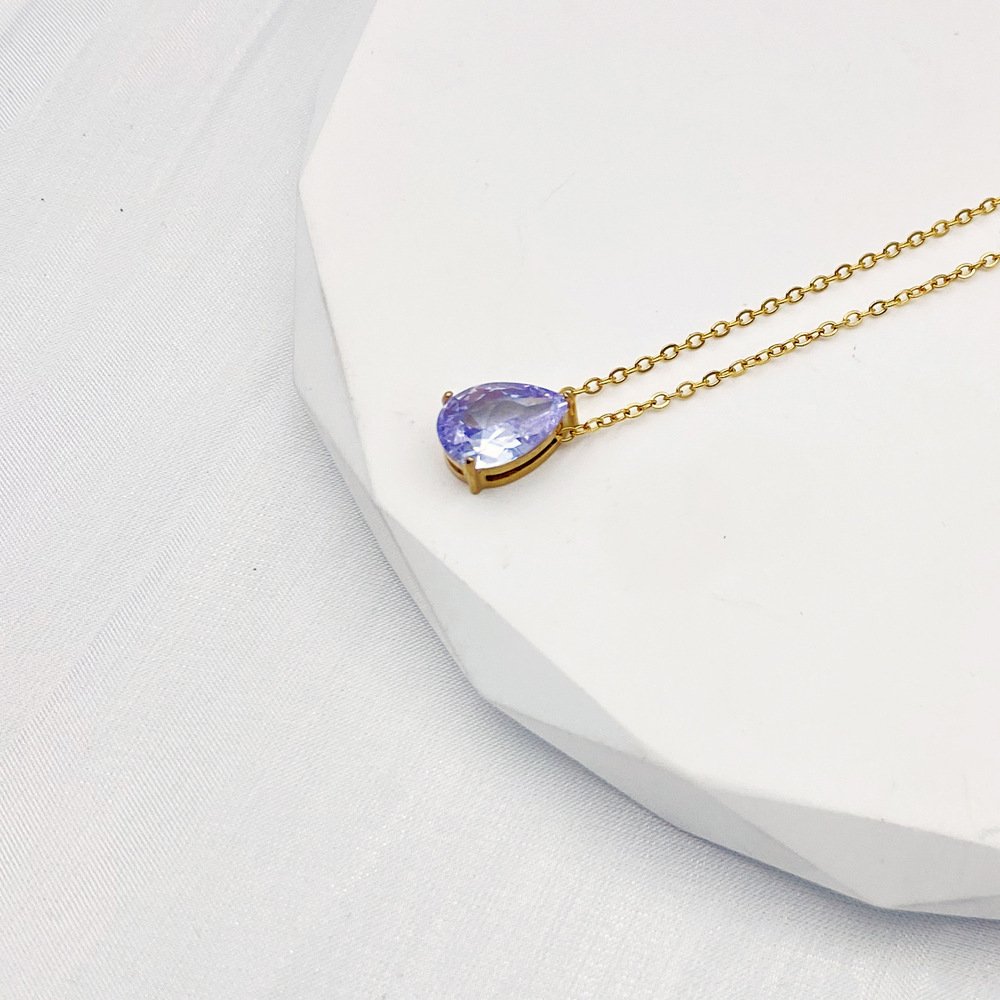 Teardrop Birthstone-Inspired Necklace June / Gold-tone