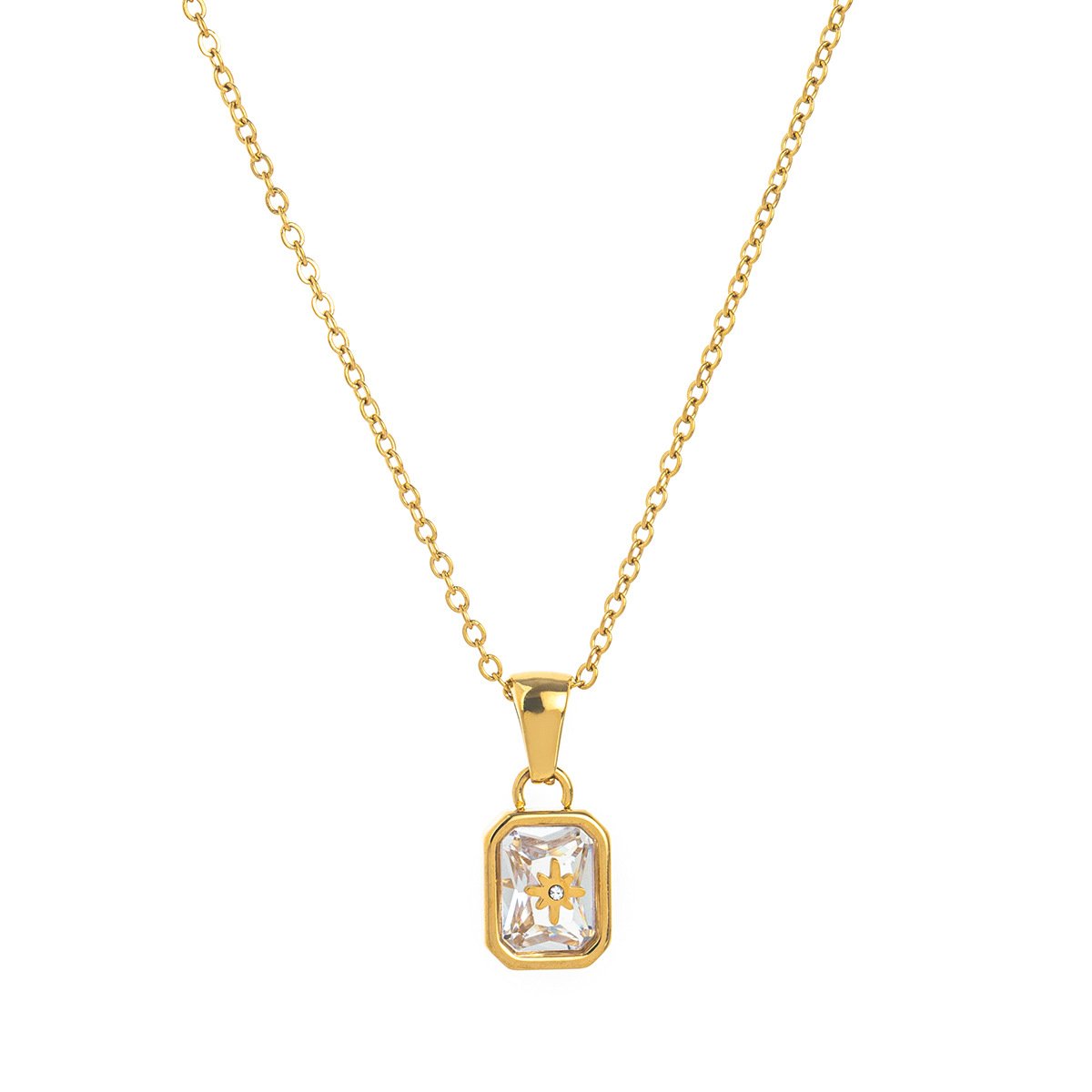 North-Star Detail Birthstone-Inspired Necklace April / Gold-tone
