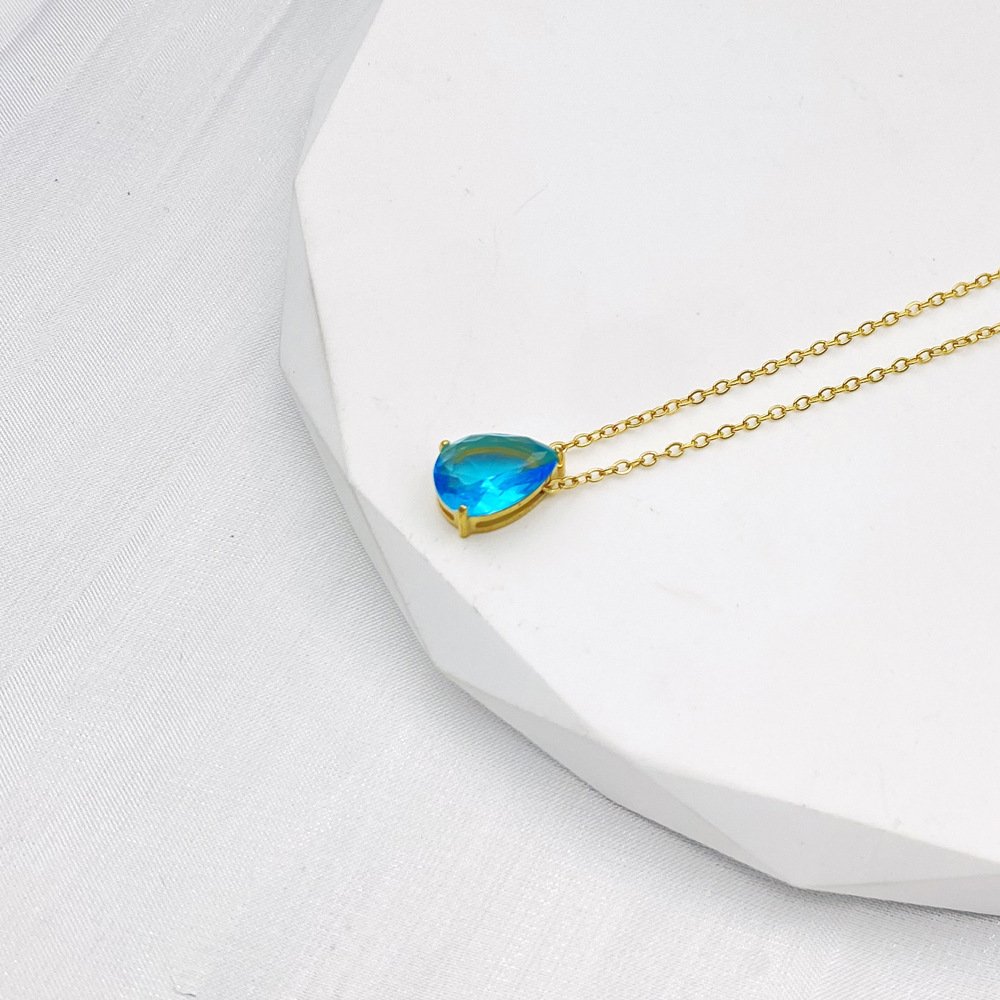 Teardrop Birthstone-Inspired Necklace December / Gold-tone