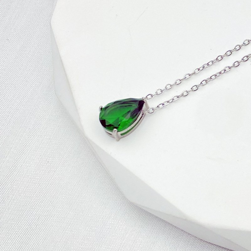 Teardrop Birthstone-Inspired Necklace May / Silver-tone