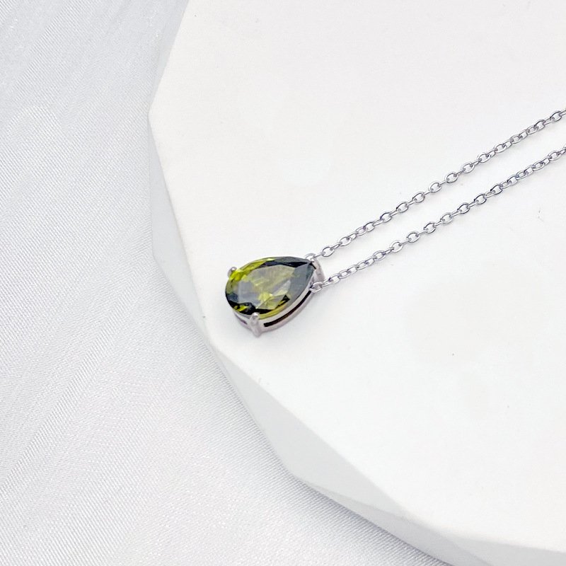 Teardrop Birthstone-Inspired Necklace August / Silver-tone