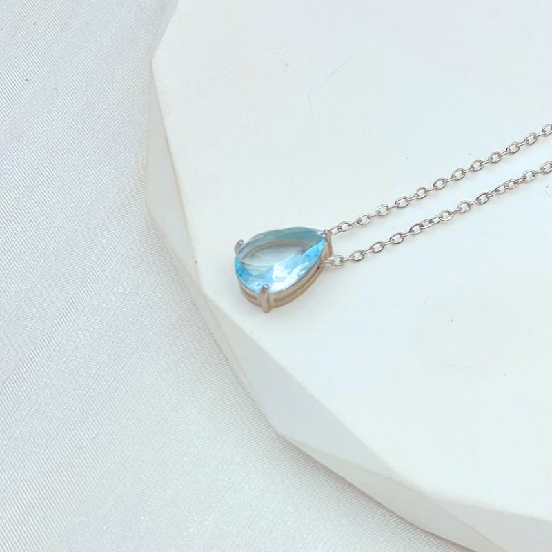 Teardrop Birthstone-Inspired Necklace March / Silver-tone