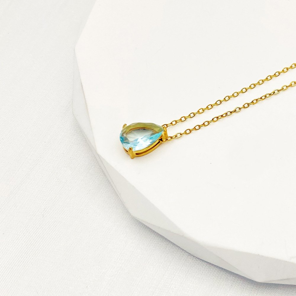 Teardrop Birthstone-Inspired Necklace March / Gold-tone
