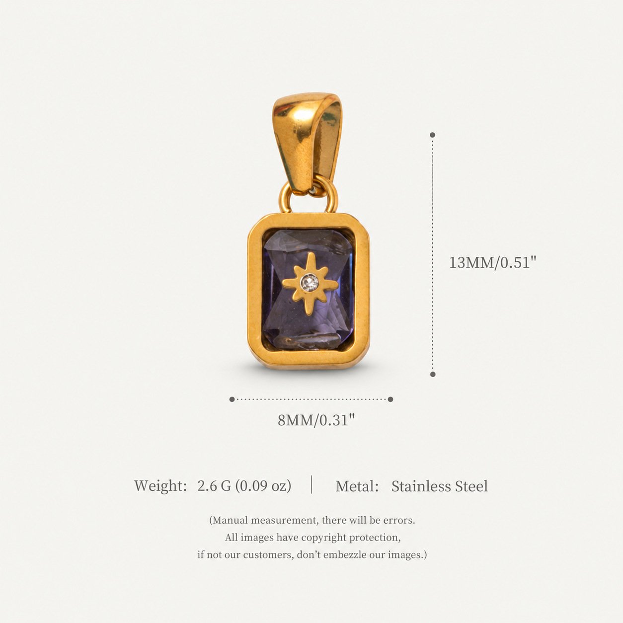 North-Star Detail Birthstone-Inspired Pendant February / Gold-tone