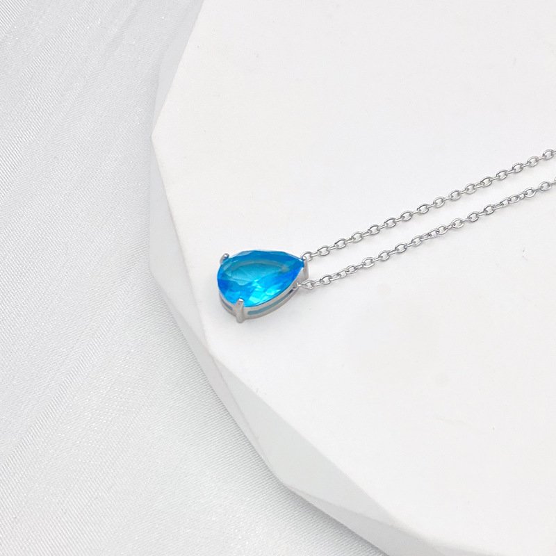 Teardrop Birthstone-Inspired Necklace December / Silver-tone