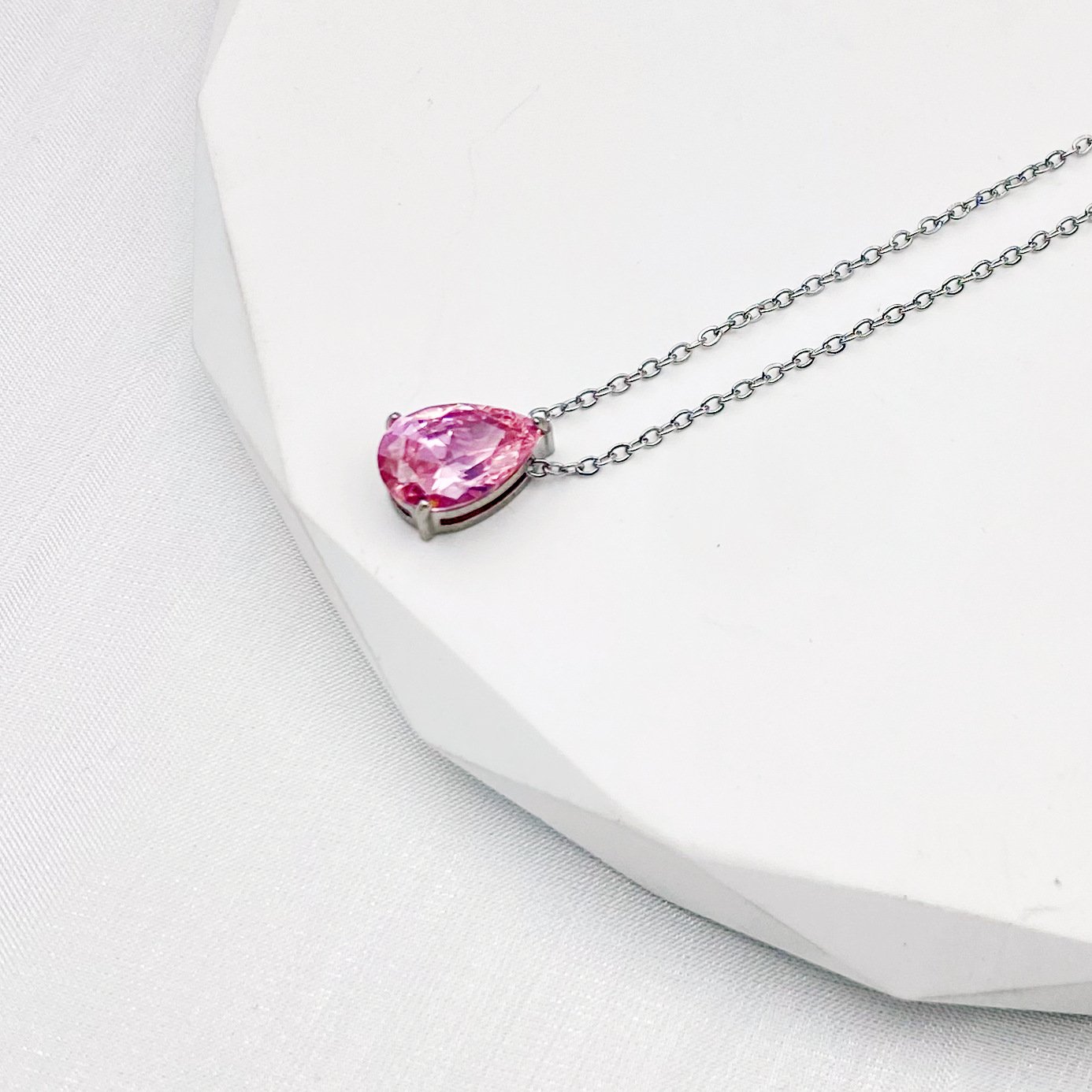 Teardrop Birthstone-Inspired Necklace October / Silver-tone
