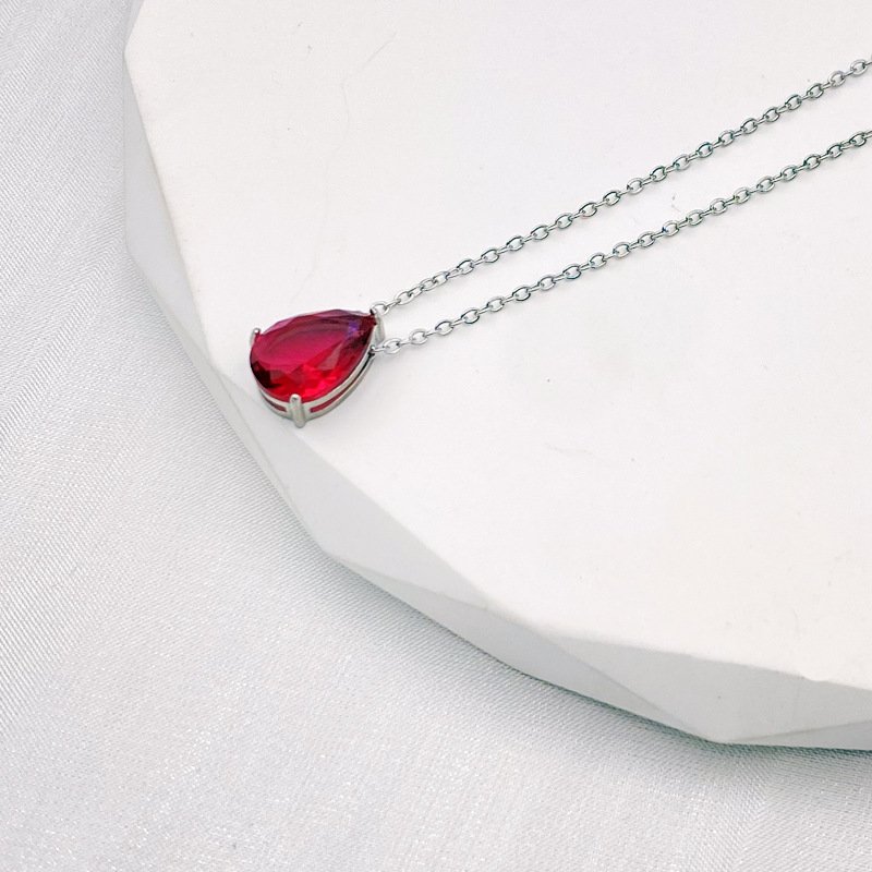 Teardrop Birthstone-Inspired Necklace July / Silver-tone