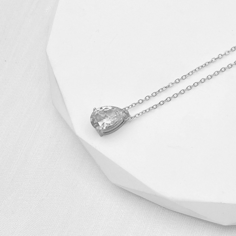 Teardrop Birthstone-Inspired Necklace April / Silver-tone