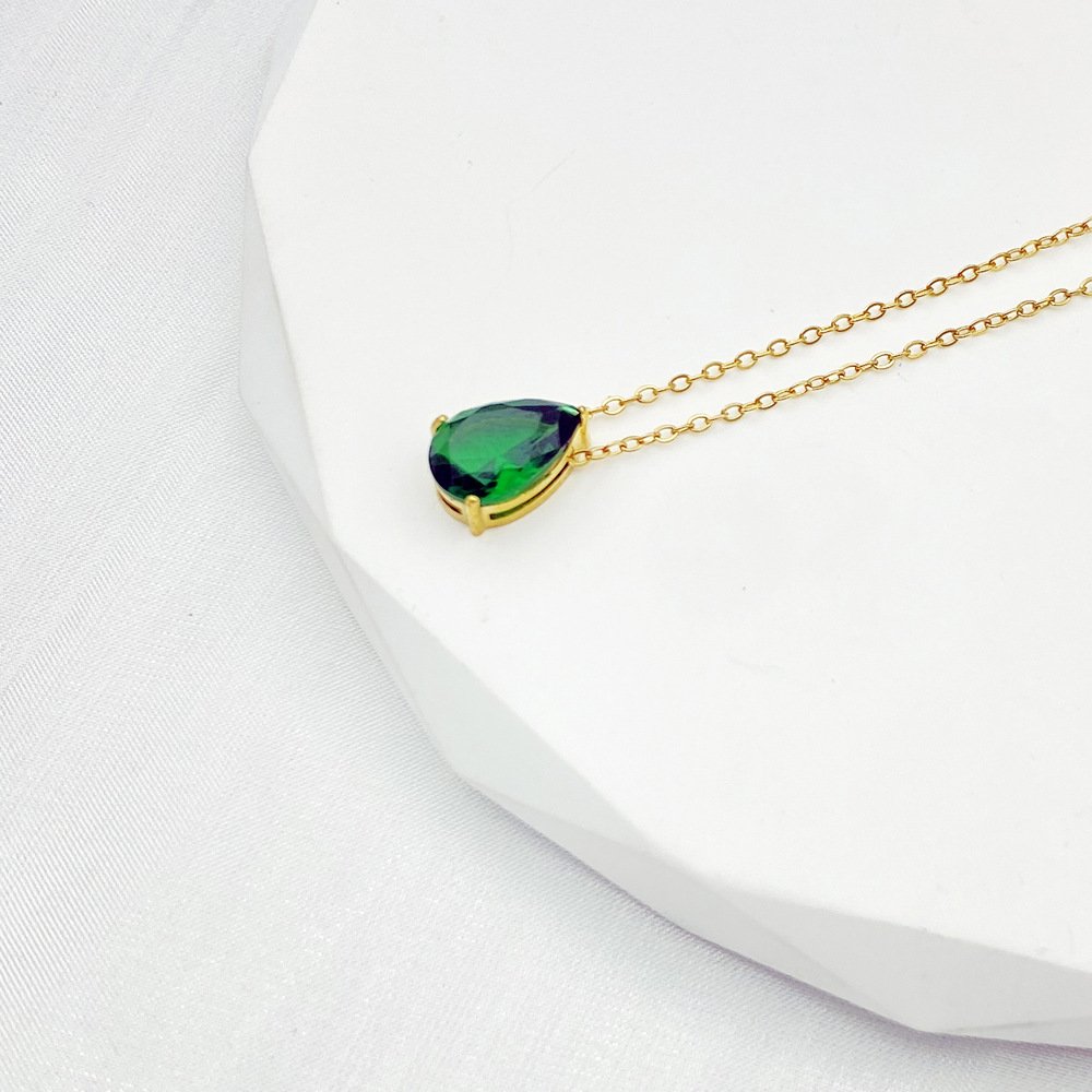 Teardrop Birthstone-Inspired Necklace May / Gold-tone