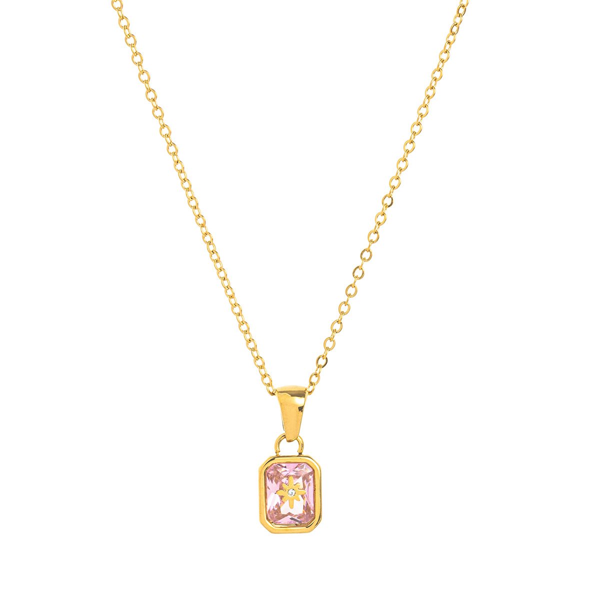 North-Star Detail Birthstone-Inspired Necklace October / Gold-tone