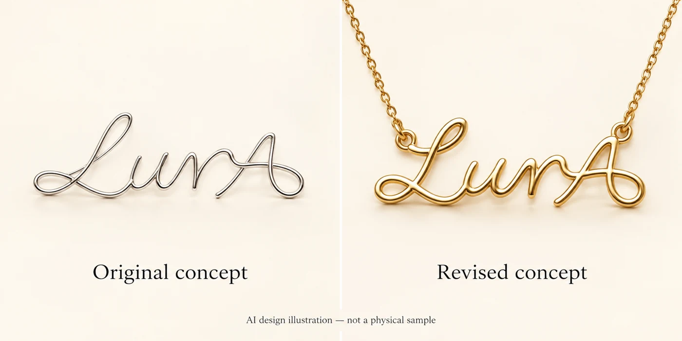 AI concept comparison for a LUNA letter pendant
